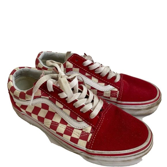 Vans Old Skool Checkerboard Red Suede Toe-Heal Red White womens 6 mens 4.5 - Picture 1 of 3